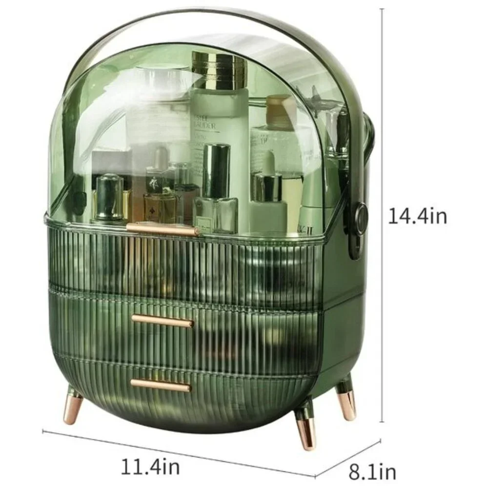 New Large Makeup Organizer, 2-Drawer Skincare Storage with Clear Lid - (Green)